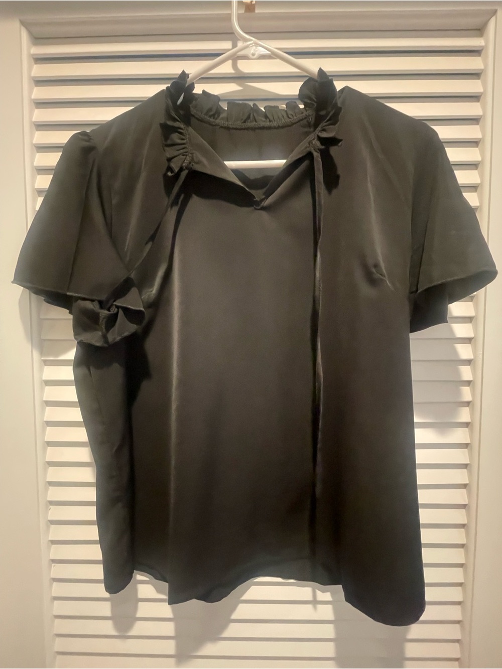 Black Ruffle Tie-Neck Blouse